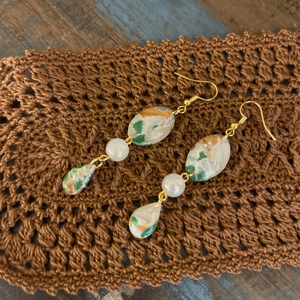Green And Gold Marble Fall/Autumn Earrings